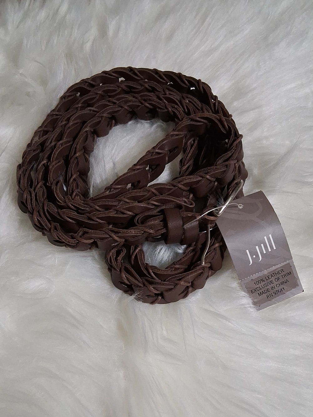 NWT J. Jill Brown Braided 100% Leather Belt L/XL